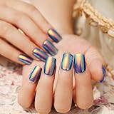 24 Pcs 12 Different Size Symphony Shell Color Blue Metal Shine Bent Lady Artificial False Nail Tips