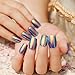 24 Pcs 12 Different Size Symphony Shell Color Blue Metal Shine Bent Lady Artificial False Nail Tips