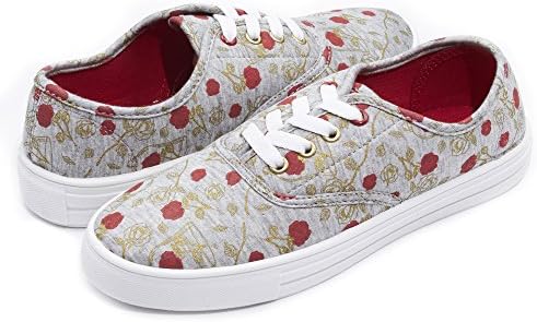 Disney Fairytale Junior Teen Girls Beauty and The Beast Lace up Low Top Canvas Sneakers Heather Grey 10