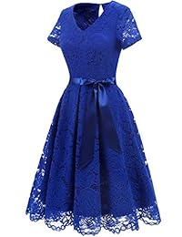 DRESSTELLS - Vestido de dama de honor elegante para mujer con encaje floral y mangas cortas