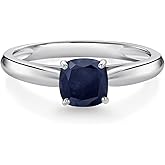 Gem Stone King 10K White Gold 5MM Cushion Cut Gemstone Birthstone Solitaire Engagement | Wedding Engagement Anniversary Promise Ring For Women | Available In Size 5, 6, 7, 8, 9