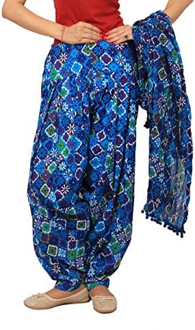 Women's Cotton Blue abstract print Patialal dupatta set.