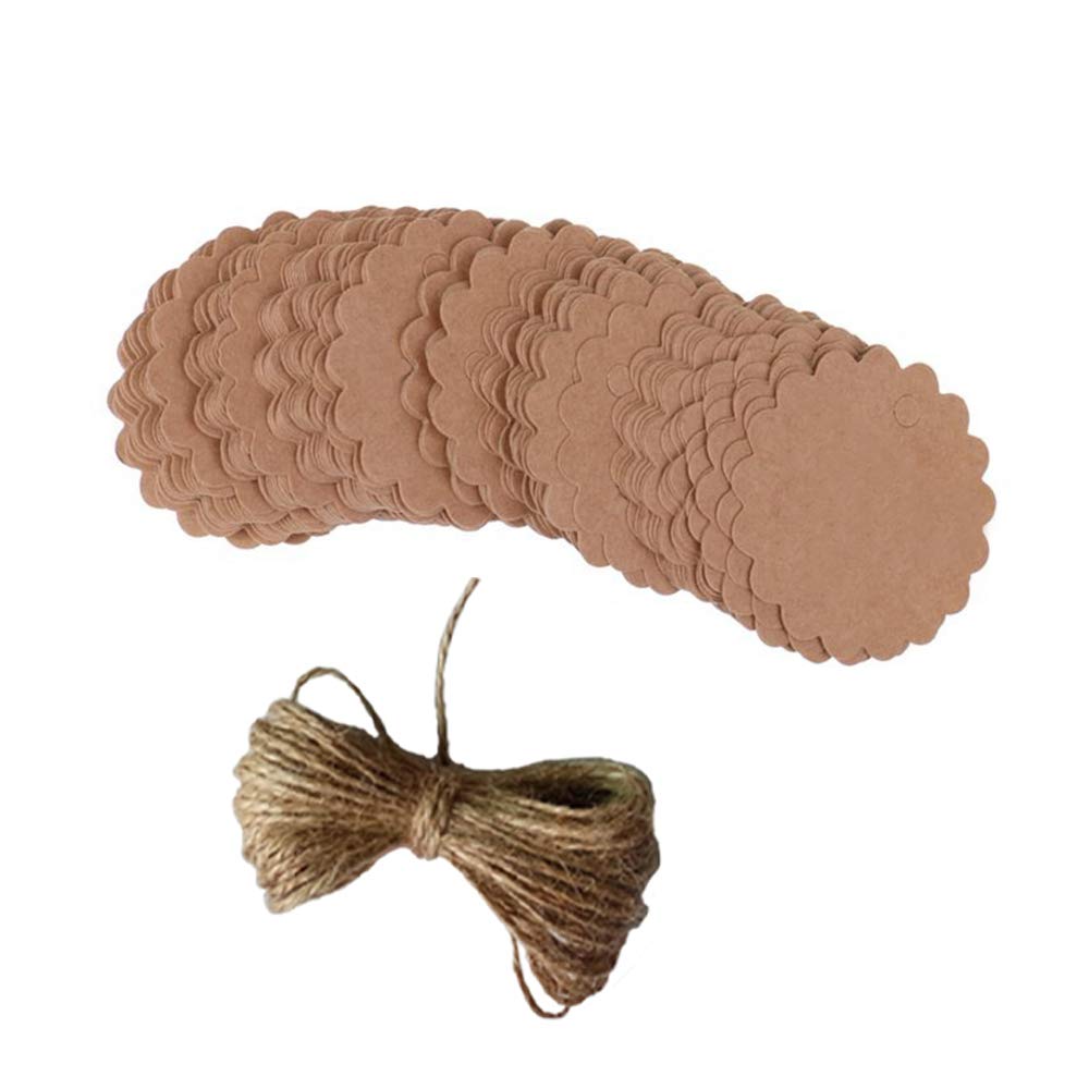 Lace Circle Shape Kraft Paper Tags, CRIVERS Gift Tags/Hang Tags with Free Natural Jute Twine for Christmas Wedding Thanksgiving Birthday Holiday Party Favors (Buff, 200pc)