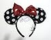 Disney Parks Sequin Minnie Mouse Ears Headband Black White Polka Dot Red Bow