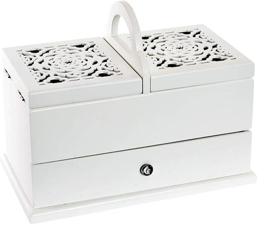 Amazon De Nahkastchen Aus Holz Gross 2 Stockig Mit Gravur Weiss