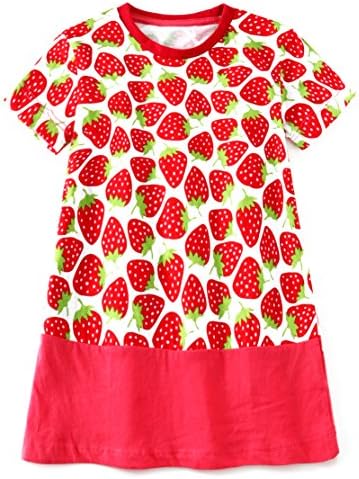 Heris Girl's Summer Cotton Shortsleeve Crewneck Cute Print Dress