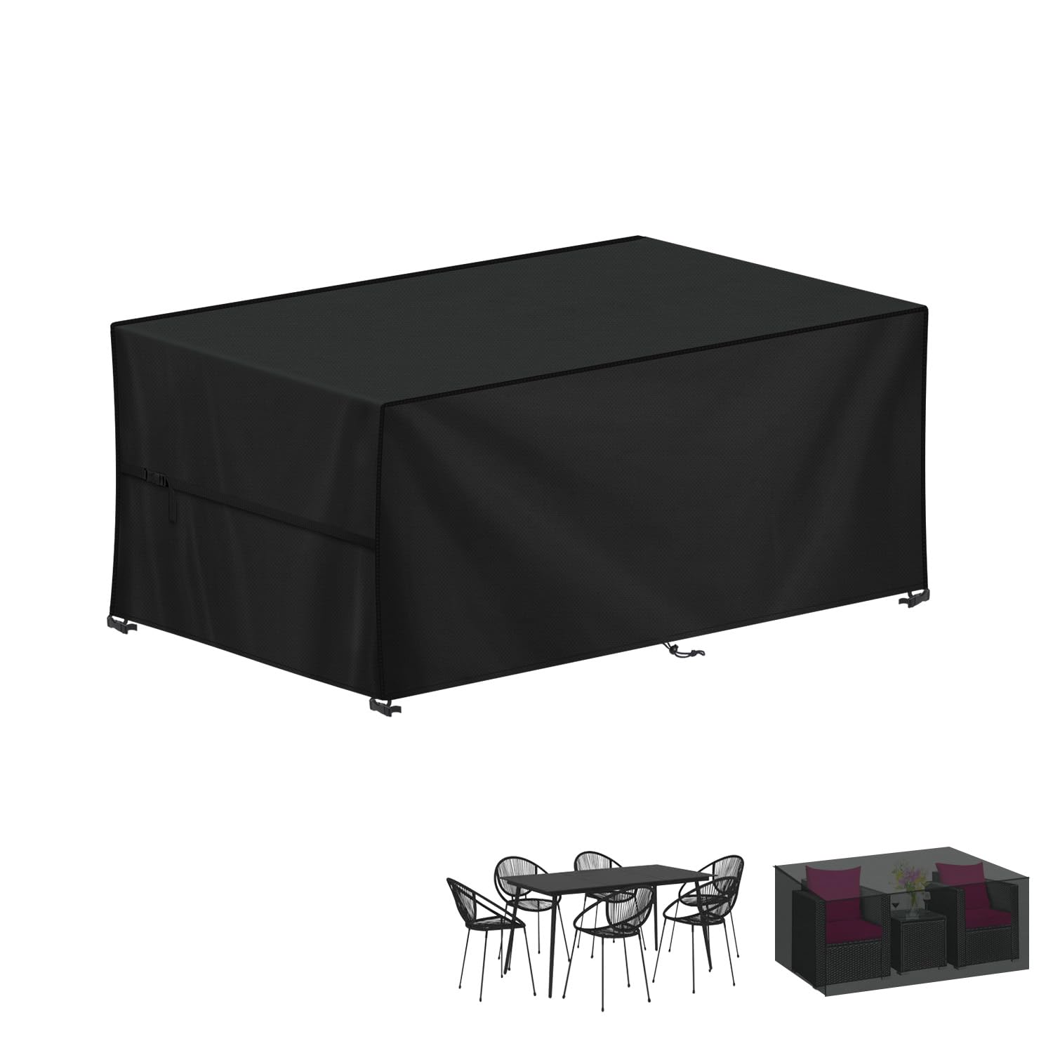 LAMUNI Outdoor Garden Table Cover Rectangular Garden Furniture Covers Waterproof Patio Table Covers Anti-UV Rattan Sofa Set Cover Windproof 420D Oxford Patio Covers for Outdoor Furniture, 150x80x70cm