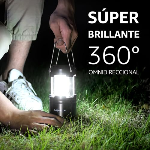 Lepro 4 Pack Lámparas de Camping Retráctiles, IPX4 Impermeable, Regulable (Tirar para Encender/Ajustar), Luz Portátil para Senderismo, Camping, Emergencia, Funciona con 3 Pilas AA (No Incluidas)