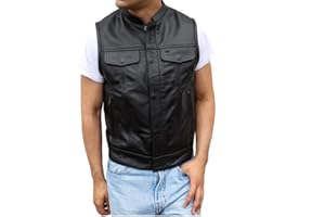 Ovlan Mens Classic Motorcycle Full Grain Cowhide Leather Heavy Duty Biker Vest