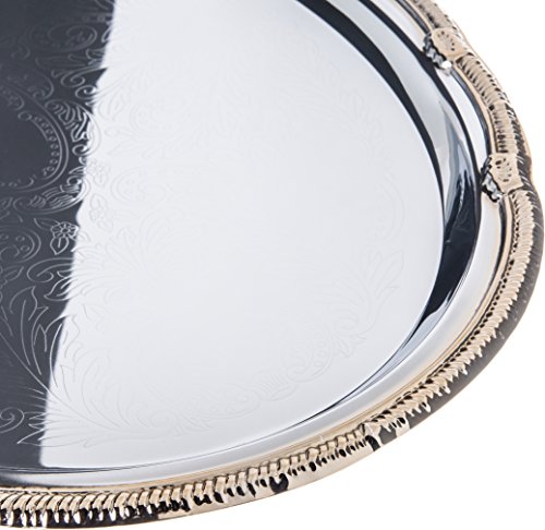 Carlisle 608913 Oval Chrome Plated Serving Tray with Gold Border, 17-3/4" x 12-7/8" (Pack of 12)