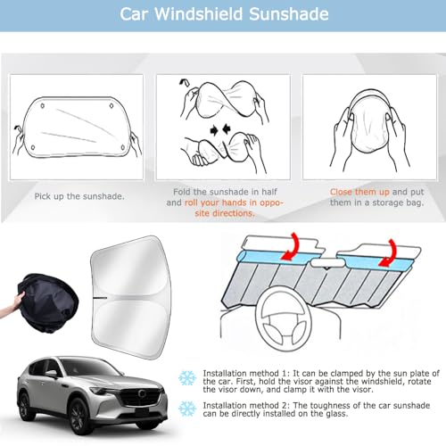 KASUART Car Windshield Sunshade For Y62 Patrol 2010-2024 Foldable Car Sun Shade With Storage Pouch Front Window Reflective Sunshad Car Sun Visor For Car Block UV Rays