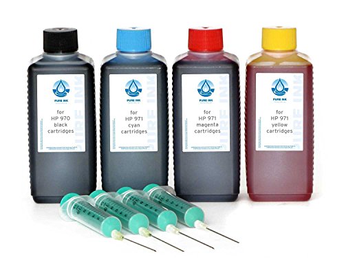 Octopus 4x 250 ml PureInk refill ink, printer ink compatible for HP 970, HP 971 printer cartridges for HP Officejet PRO X 450, PRO X 451, PRO X 470, PRO X 476, PRO X 551, PRO X 576, no OEM
