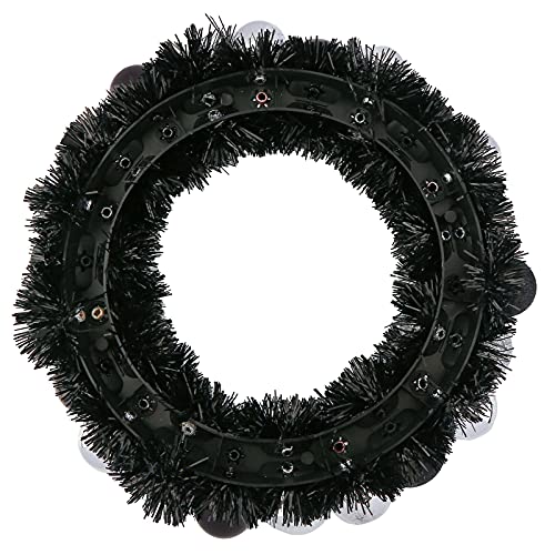 HAKACC Halloween Ball Wreath,13 Inches Black and Silver Halloween Ornament Garland Decoration for Festival Celebration Door Window Wall Home Theme Party Decoration