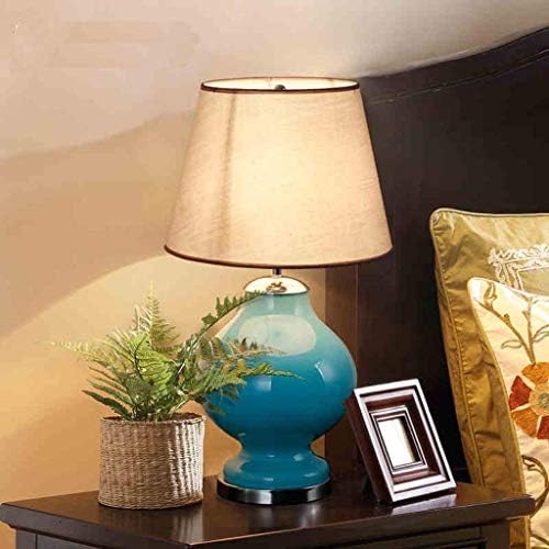 PLLP Household Table Lamp, Bedside Lamp，Personality Simple Nordic American Minimalist Living Room Glass Lamps Bedroom Bedside Study Creative Lamp Dimmable Blue Base Reading Night Light，Eye Protection