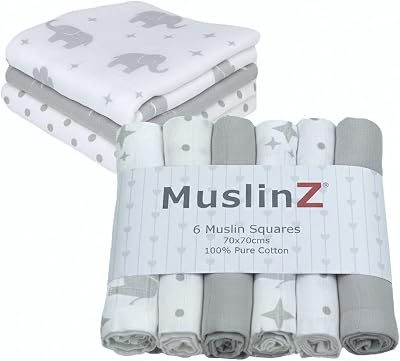 MuslinZ Muslin Cloths Baby 6 Pack 70x70cm Pure Cotton Large Squares