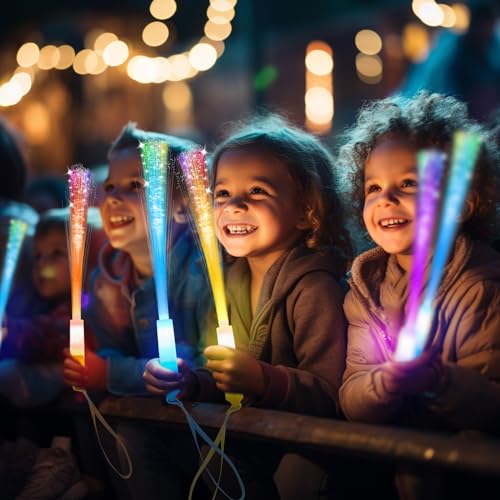 SHQDD 28 PCS Glow Fiber Wands, LED Party Favors, LED Light Wands, Glow in The Dark Party Supplies, LED Flashing Sticks, Fiber Optic Light Wand Stick for Party, Wedding Favors