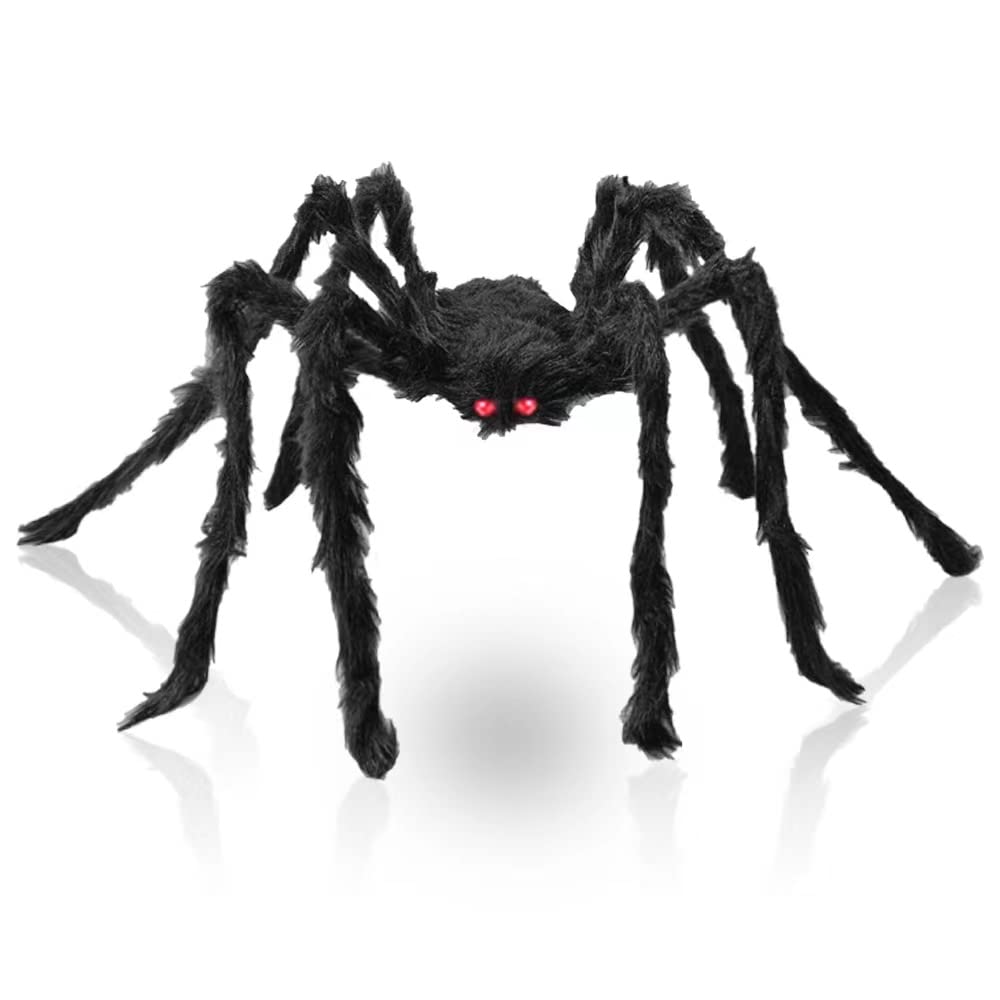 Photo 1 of Halloween Decorations Big Spider 4.9 Ft Black Soft Hairy Scary Spider Fake Large Pops for Halloween Outdoor Yard Party
