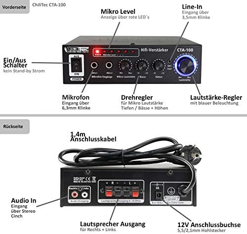 Amplificatore HiFi CTA-100 Ingresso RCA Stereo per PC, Ufficio, Gaming e Cucina Nero