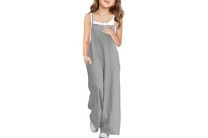 Haloumoning Girls Wide Leg Jumpsuit Kids Casual Sleeveless Romper Spaghetti Strap Overalls with Pockets and Side Slit