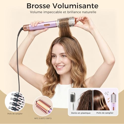 Cwexi Air Styler 7 en 1, avec 2 Tailles de Boucleur Automatique, Brosse Soufflante, Brosse Lissante, Sèche-Cheveux Ionique,1700W, avec Boîtier en Cuir, Set Complet Idéal pour Voyage et Cadeau