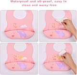 Vicloon 2 x Silicone Baby Bibs Soft Feeding Bibs with Crumb Catcher Pink Green view 7