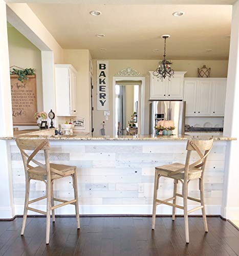 Timberchic DIY Reclaimed Wooden Wall Planks - Simple Peel and Stick Application. (4" Wide - 10 Sq. Ft, Coastal White)