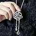 Gexo Tassel Long Chain Sweater Necklace for Women Rhinestone Rose Shape Pendant Necklace Fashion Jewelry Tassel Necklace