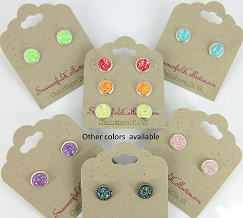 Silver-tone Lime Green AB Faux Druzy Stone Stud Earrings 8mm