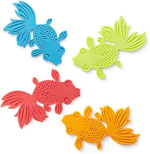 Woodice Set of 4 Silicone Coasters Non-Slip Fish