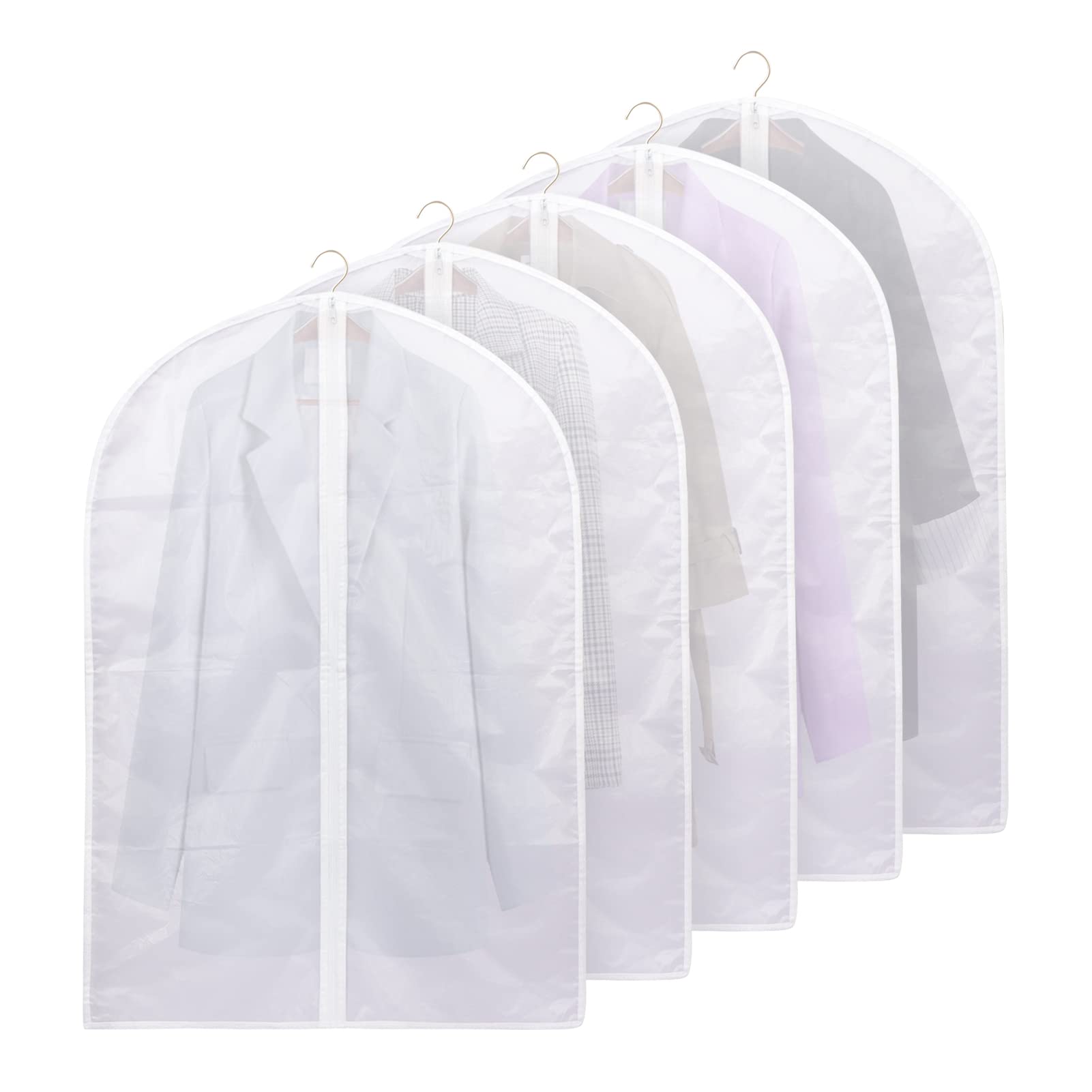 WWW Garment Bags For Cloth, 5 Pack Garment Covers For Dress Suit with Zip PEVA Translucent Waterproof Garment Bag 24'' x 40''