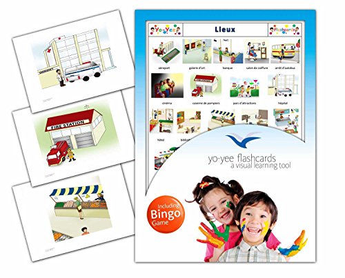 Location Flashcards in French Language - Flash Cards with Matching Bingo Game for Toddlers, Kids, Children and Adults - Size 4.13  5.83 in - DIN A6