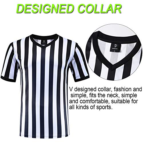 Shinestone Referee Shirts, Men's Basketball Football Soccer Sports Referee Umpire Shirt Referee Shirt Jersey Costume Short Sleeves, Perfect for Outdoor Sports (V-Neck, Medium)