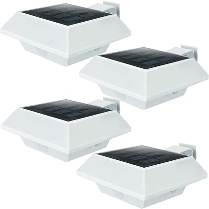 Uniquefire Weiße Solarlampe 12 LEDs Dachrinnen Außenlampe Leuchte Wandlampe Solar Warmweiße Licht für Garten, Terrasse, Fahrt