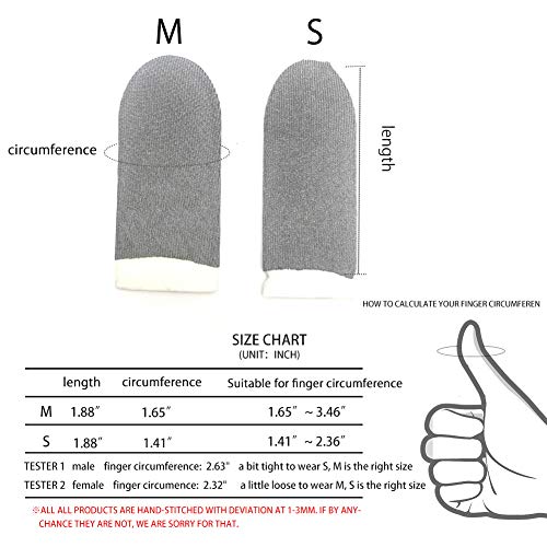 Sterling Silver Fiber, 0.01"(0.5mm) Ultra-Thin, Pubg Mobile Knives Out Finger Sleeve Anti-Sweat Breathable for High-Ranking Players Mobile Game Streamer iPhone/iPad/Android Size:S(6P)