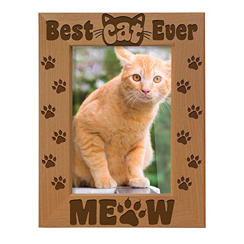 KATE POSH - Best Cat Ever Photo Frame - Cat and Kitten Paws - Engraved Natural Wood Picture Frame - Meow Picture Frame, Cat Picture Frame, Cat Mom Gifts (4x6-Vertical)