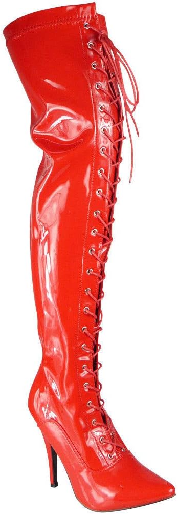 Ladies Boots Womens Thigh HIGH Over The Knee Boots Front LACE Heel