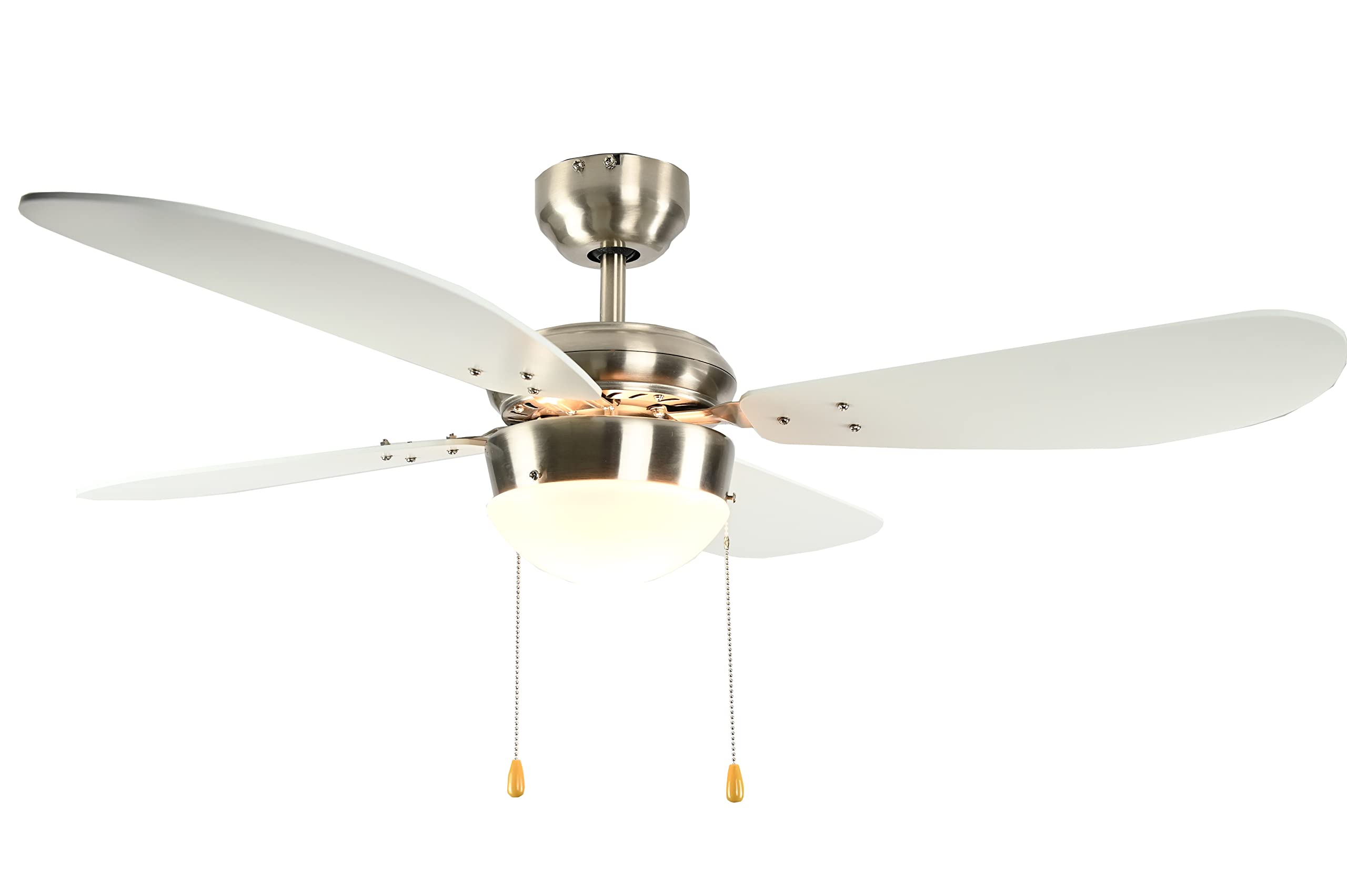aireRyder - Classic Ceiling Fan with Lighting | Timeless Fan with Pull Switch with Silver Housing and White Blades, 105 cm Diameter (Colour: Satin Nickel & White)