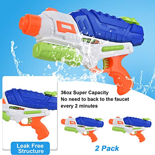 Browill [2 Packs Premuim Water Guns Blaster, Big High Capacity(36oz) Long Range(35ft.) Super Soaker Squirt Guns Pistol Toys for Kids Adults for Swimming Pool Beach Outdoor Famliy Games