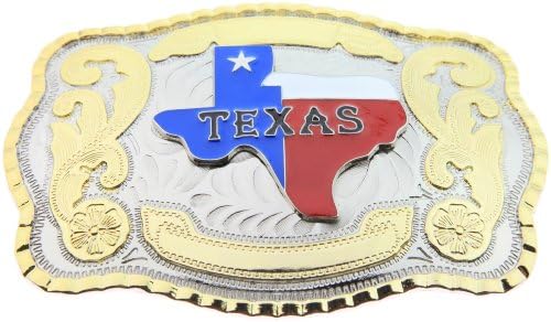 RIDE AWAY Rodeo Texas Map Western Style Gold/Silver Color Multiple Size/Shape Belt Buckles (Texas Map Large)