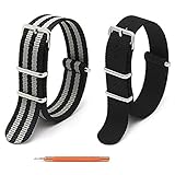 2pc Ritche 22mm Nylon Striped Black，black/gray Interchangeable Replacement Watch Strap Band