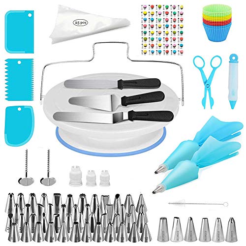 Homics 109 Pcs Cake Decorating Kit Baking Accessories Including Cake Turntable, Numbered Icing Tips, Disposable and Reusable Pastry Bags, Icing Spatula, Baking Cups and Other Cake Making Supplies - Thumbnail 7