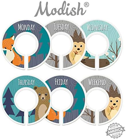 Modish Labels, Weekly Clothes Organizer, Days of the Week Closet Organizer System, Daily Closet Organizer, Closet Dividers, School Clothes Dividers (Woodland Boy)