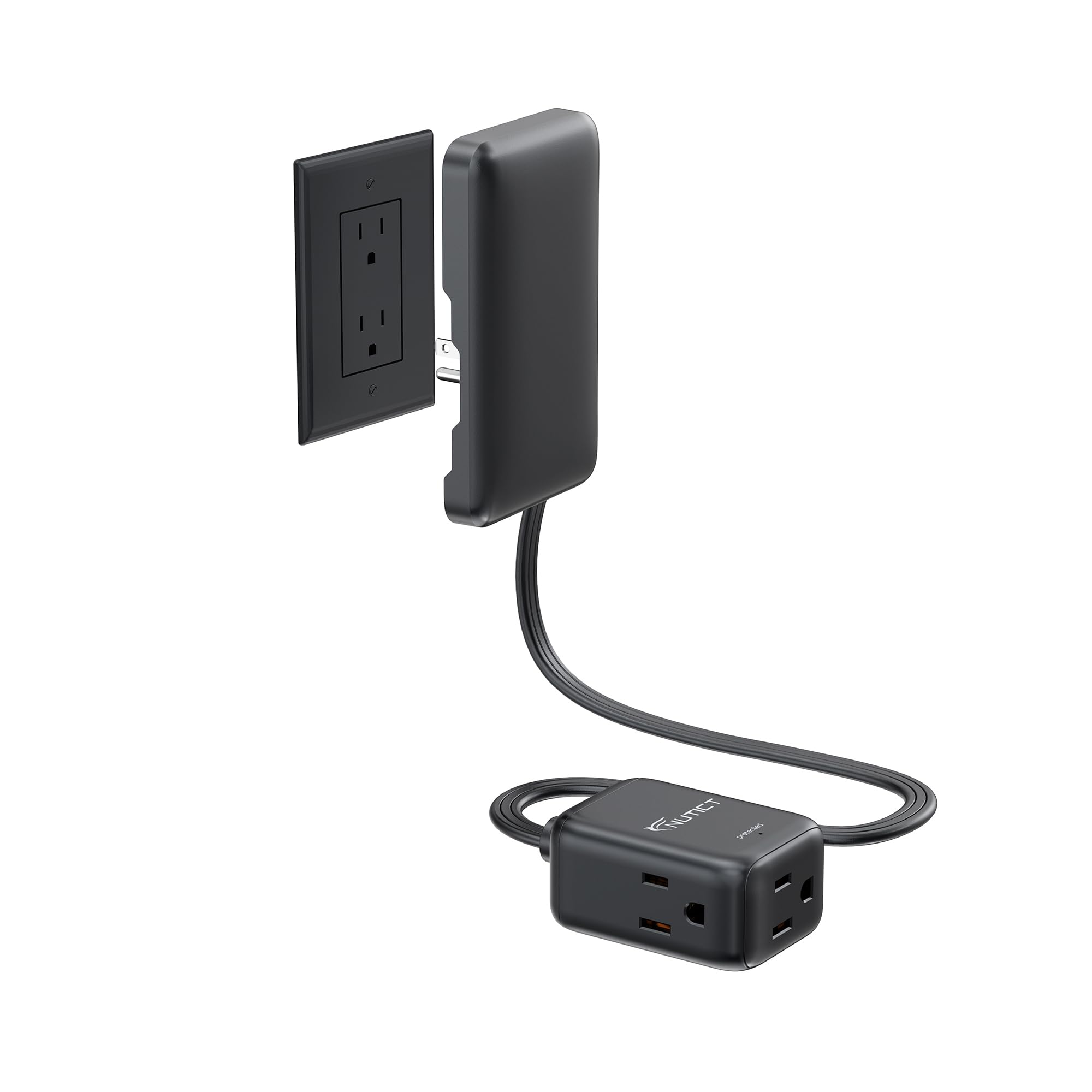 Photo 1 of Short Flat Extension Cord 1.5ft, ETL Listed, NUTICT Indoor 3 Prong Extension Cord Flat Wall Plug with Outlet Cover, 900J Surge Protector, Small Outlet Extender Hidden for Kitchen Bathroom, Black
