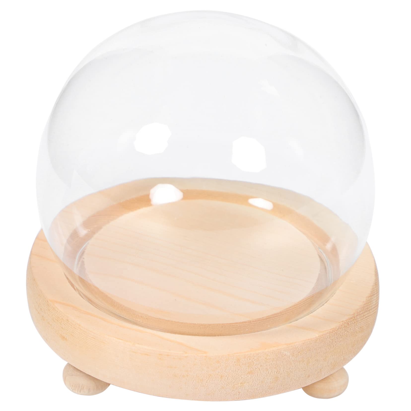 OFFSCH 1Set Eternal Glass Dome Cover Dust Preserved Display with Wooden Base for Home Decor Terrarium and Table Centerpiece