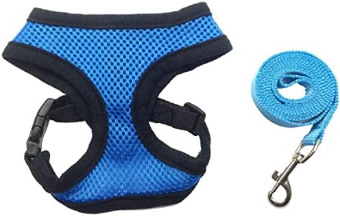 FUNPET Soft Mesh Cat Harness with Nylon Leash Adjustable for Small Pet Dog and Cat Blue S
