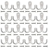 Maosifang 16 Pieces Double Prong Robe Hook Retro Cloth Hanger with 32 Pieces Screws in Matte Nickel,Silver