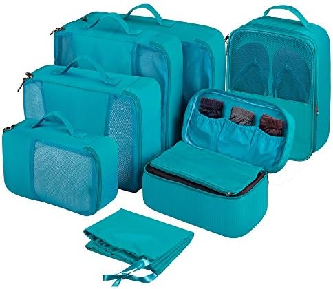 7 Set Packing Cubes Luggage Organizers with Laundry, Shoe and Underwear Bags