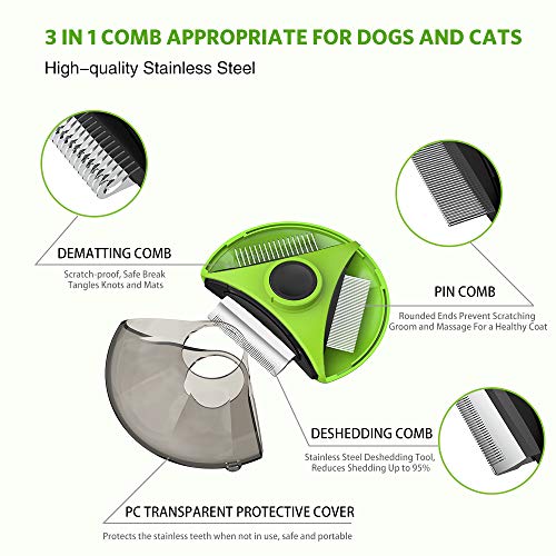 Peteast Pet Grooming Brush, Portable 3 in 1 Efficient Comb Reduces Hair Shedding/Tangles for Dog Cat Small Animal - Thumbnail 2