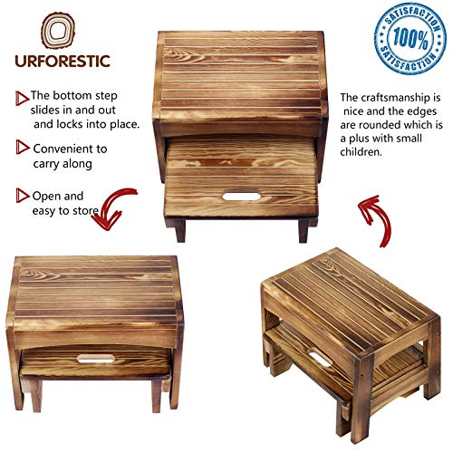 URFORESTIC Handcrafted 100% Solid Wood Bed Step Stool-Foot Stool Kitchen Stools Bed Steps Small Step Ladder Bathroom Stools (Burned)