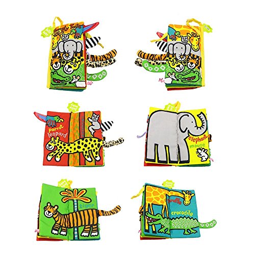 LOHOME Soft Cloth Books - Non-Toxic Fabric Baby Early Education Toys Activity Crinkle Animals Cloth Book for Toddler, Infants and Kids - Perfect for Baby Shower (Jungly Tails.)